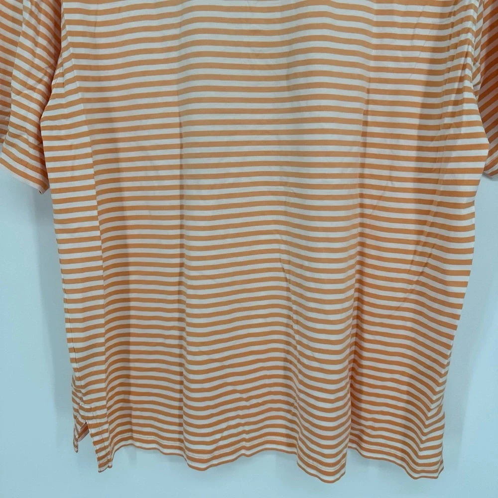 Fairway & Greene Golf Polo Shirt Men's L Peach White Striped‎ Champions Retreat